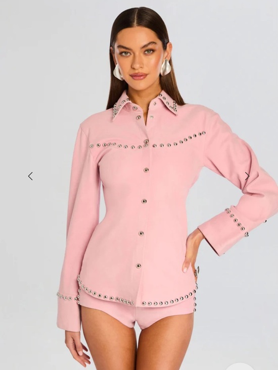 Retrofete Palmira Suede Shirt Studded Pink Button-Up jacket FWRD $898 NWT M - Picture 11 of 14
